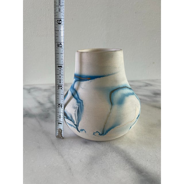 Ceramic Vintage Nemadji Blue Swirl Ceramic Pot For Sale - Image 7 of 7
