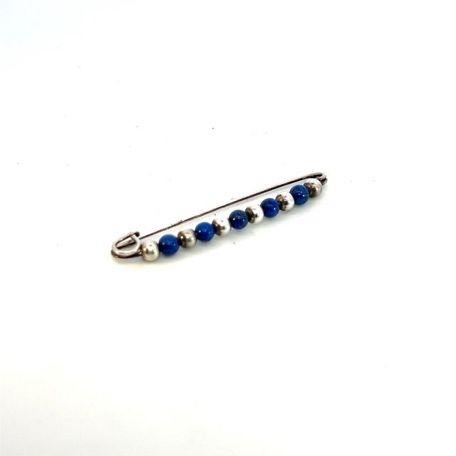 Tiffany and Co. 1990s Tiffany & Co Estate Lapis Bobby Pin Brooch Sterling Silver For Sale - Image 4 of 5
