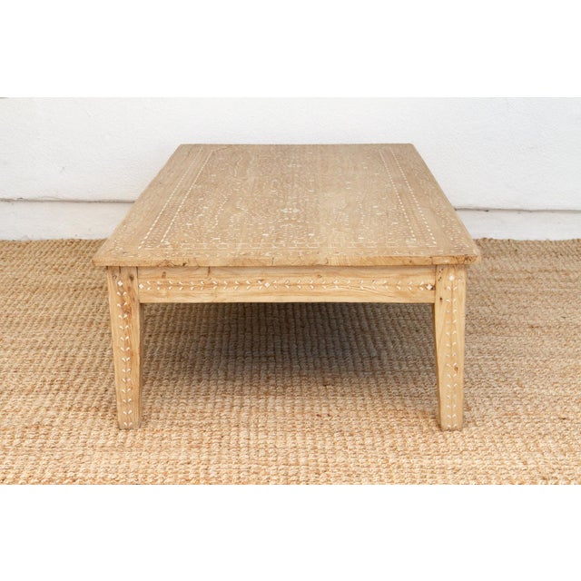 Tan Large Enchanting Bleached Wood Inlaid Coffee Table For Sale - Image 8 of 11