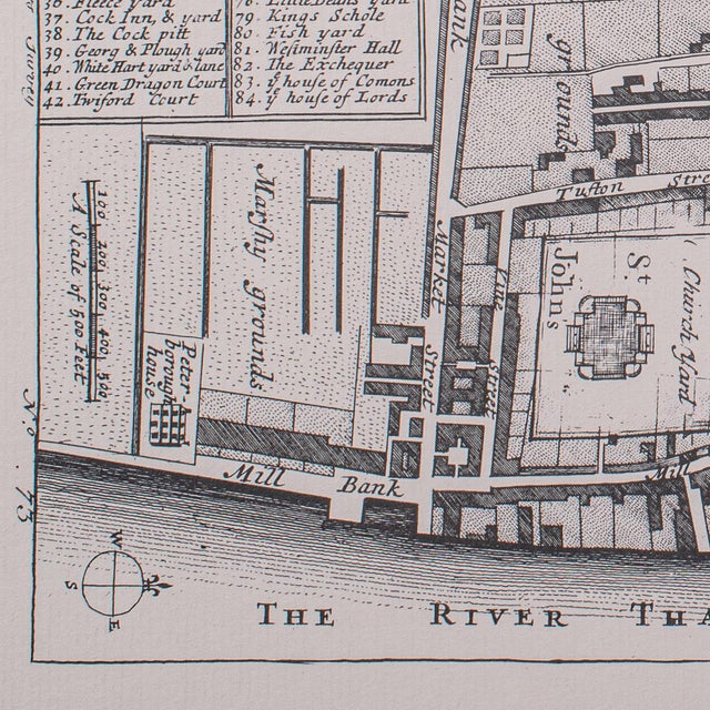 Vintage 18th Century Street Map, London, Houses of Parliament, Westminster Abbey For Sale - Image 10 of 11