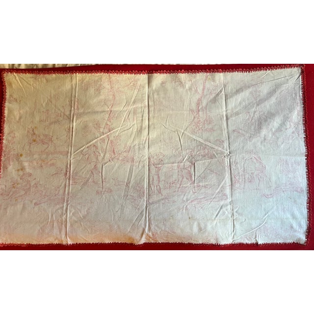 Antique French Red and White Toile De Jouy Fabric Panel With Country Landscape Scenes For Sale - Image 9 of 9