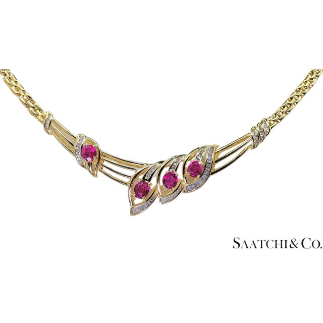 Late 20th Century 18k (750) Yellow Gold - Natural Diamond & Burmese Ruby: Necklace For Sale - Image 5 of 16