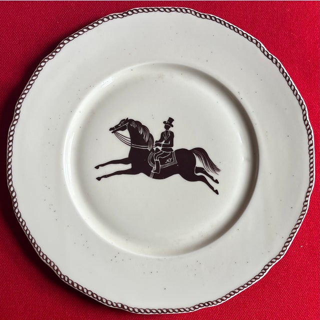 Large French Paris porcelain Art Deco charger plate decorated with an equestrian theme of horse and rider in the manner of...