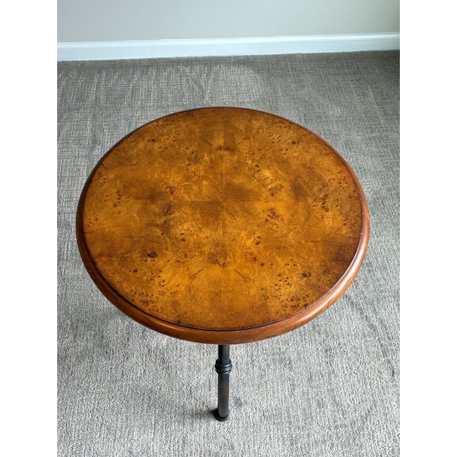 Contemporary Late 20th Century Baker Furniture Milling Road Round Burl Wood Tripod Side Table For Sale - Image 3 of 5