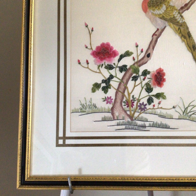 1930s Asian Silk Embroidery Panel Featuring Fairy Birds, Peonies For Sale - Image 11 of 12