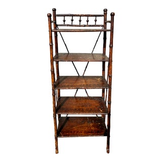 Victorian Stick and Ball Burnt Bamboo 5 Tier Shelf Etagere For Sale