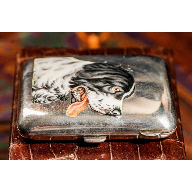 Fantastic Hand Painted Enamel Springer Spaniel Dog 800 Silver Antique Cigarette Case Holder Tobacciana For Sale - Image 10 of 18