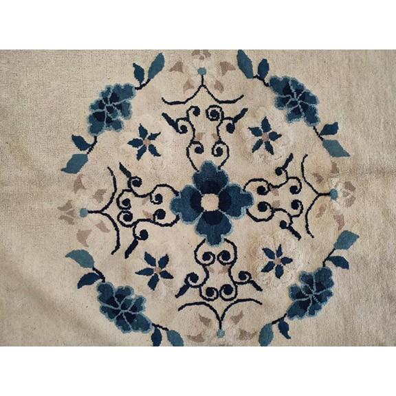 1890s Ivory Vase Medallion Antique Chinese Peking Rug 9' 3" X 11' 9" Wool Carpet For Sale - Image 9 of 10