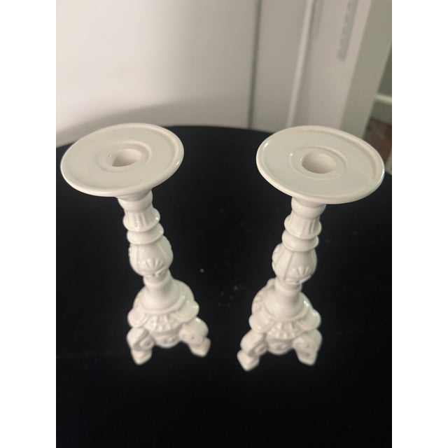 Ceramic Vintage Napcoware Provincial White Ceramic Candlesticks For Sale - Image 7 of 9