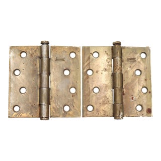 Pair of Vintage 4 X 4 In. Brass Plated Steel Door Hinges For Sale