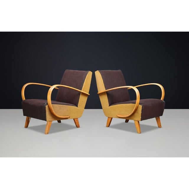 Gold Art Deco Bentwood Lounge Chairs by Jindřich Halabala, 1940s, Set of 2 For Sale - Image 8 of 17