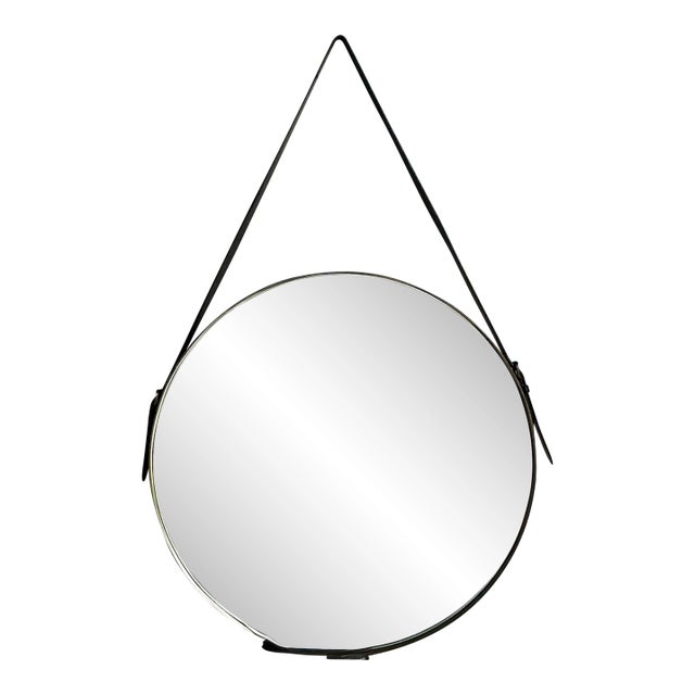 Vintage Boho Jaime Young Leather Strap Mirror For Sale