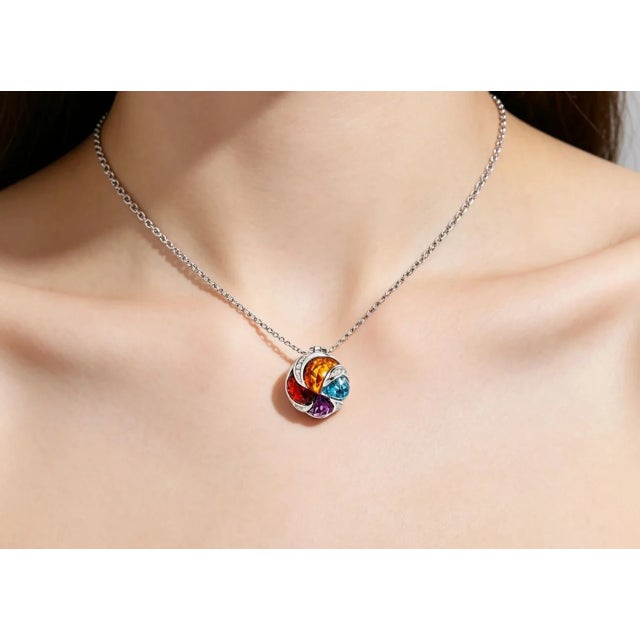 Art Deco Late 20th Century 14K White Gold Multi Gemstone Diamond Pendant For Sale - Image 3 of 3