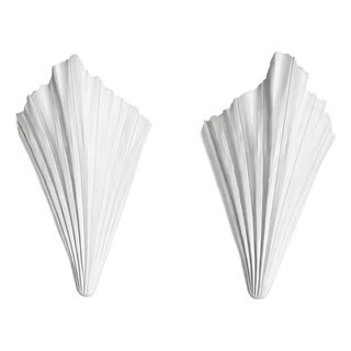 Art Deco Bismarck Palm Wall Sconces in Natural Plaster by Local Artist Julio Jiménez – Pair For Sale