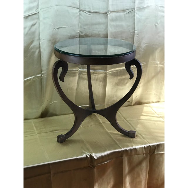 Mid-Century Modern The Siren’s Perch: Vintage Neoclassical Lyre Leg Bronze-Finished Accent Table For Sale - Image 3 of 10