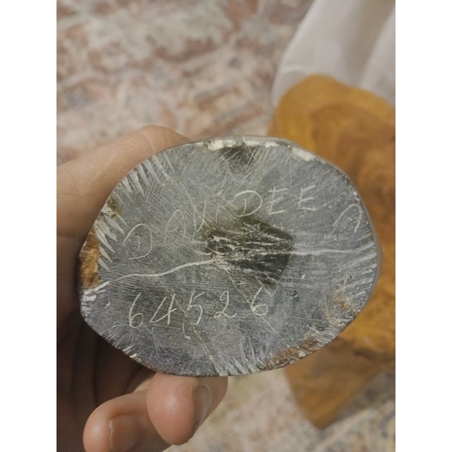 Artist Signed Vintage Inuit Soapstone Sculpture of a Hunter With a Fish For Sale - Image 4 of 6
