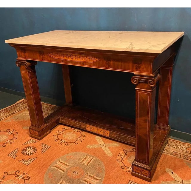 19th Century French Charles X Carrara Marble Top Console Tables, Set of 2 For Sale - Image 4 of 14