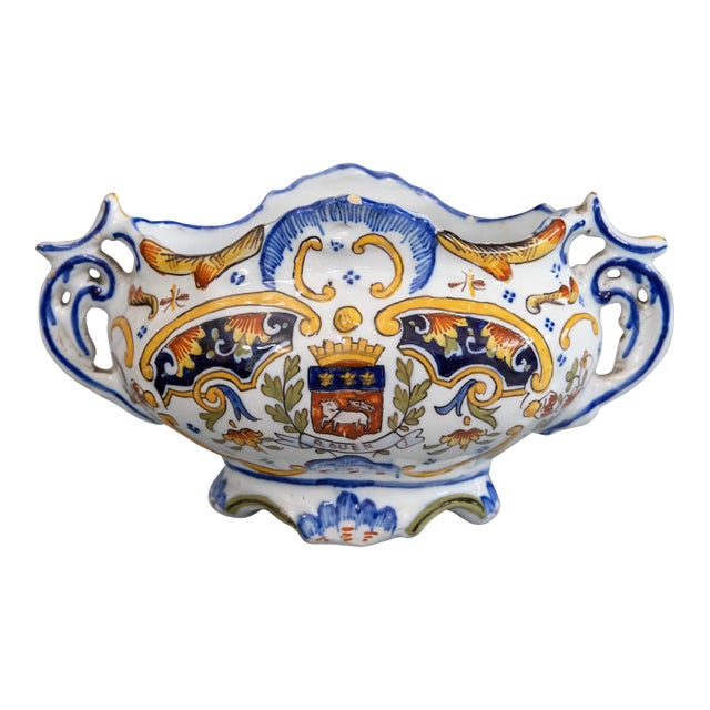 Antique French Rouen Faience Jardiniere Cachepot For Sale
