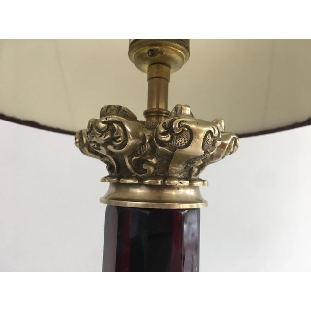 Attributed to Cristal & Bronze Paris, Tall Red Crystal and Chiseled Bronze Table For Sale - Image 6 of 13
