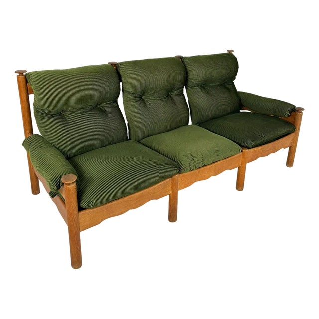 Vintage Brutalist Oak 3-Seater Sofa For Sale