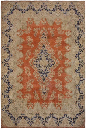 1980s Shabby Chic Vintage Orange Wool Rug - 9′8″ × 12′11″