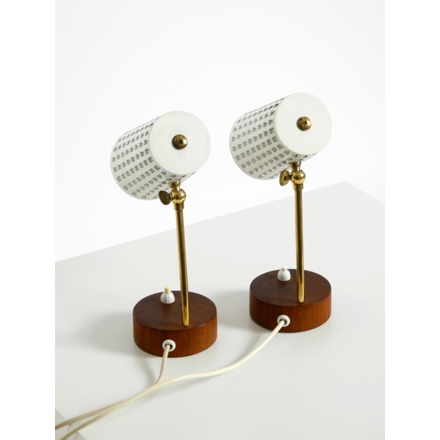 Mid-Century Modern Bedside Lamps with Perforated Metal Shades and Teak Bases, 1950s, Set of 2 For Sale - Image 11 of 18