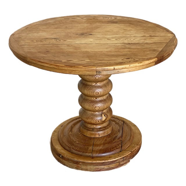 Round Sculptural Pine Pedestal Table, Denmark, 1970s For Sale