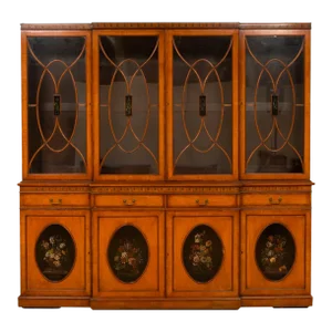 Early 19th Century Edwardian Inlaid / Painted Satinwood Breakfront Bookcase