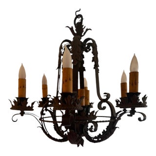 Antique Spanish Revival Wrought Iron Chandelier For Sale