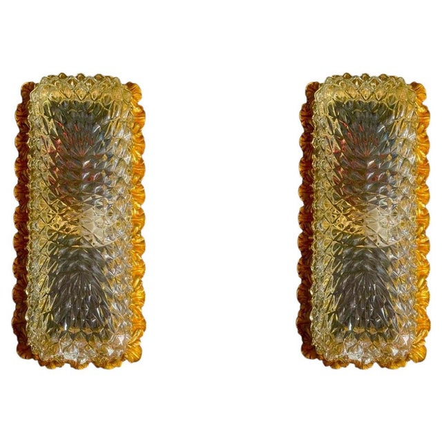 Metal Vintage Diamond-Cut Crystal and Gilt Bronze Sconces from Glashütte Limburg, 1950, Set of 2 For Sale - Image 7 of 7