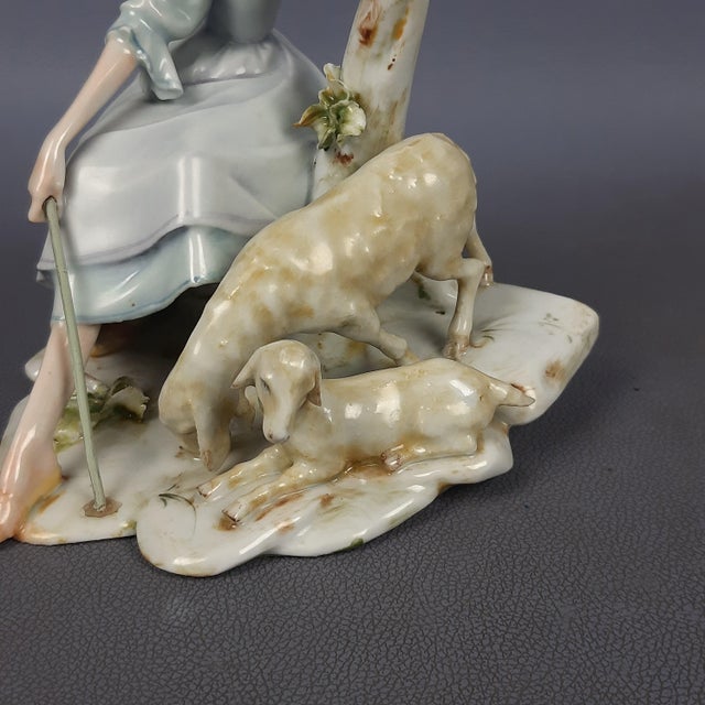 Porcelain Sculpture of Shepherdess with Sheep from Creazioni Fabiola, 1950s For Sale - Image 10 of 17