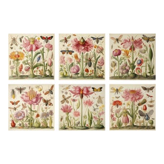 Set of 6 - 54" X 36" Gallery Wall Installation 'Insects and Flowers' Botanical Floral Prints, Unframed For Sale
