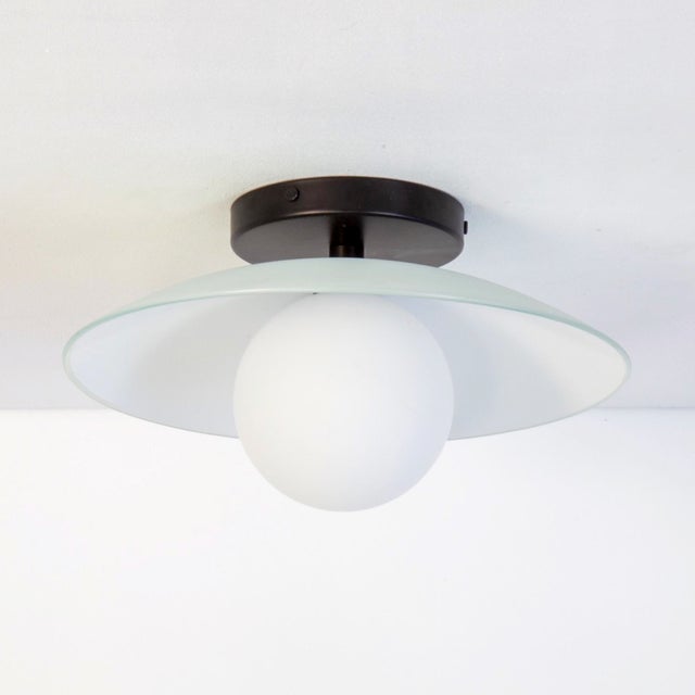 White Dish Flush Mount, 5in Glass Globe, Modern Led Ceiling Light, by Research.Lighting For Sale - Image 8 of 9