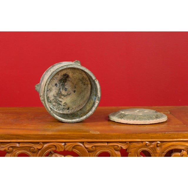 202 BC Chinese Han Dynasty Glazed Terracotta Lidded Vessel with Feet For Sale - Image 11 of 13