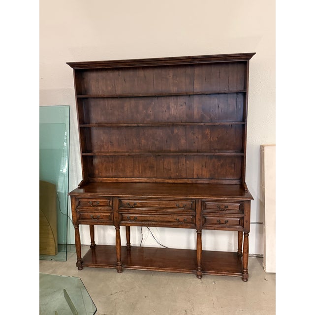 Traditional Welsh-Style Wood Hutch With Drawers, Two Piece For Sale - Image 3 of 12