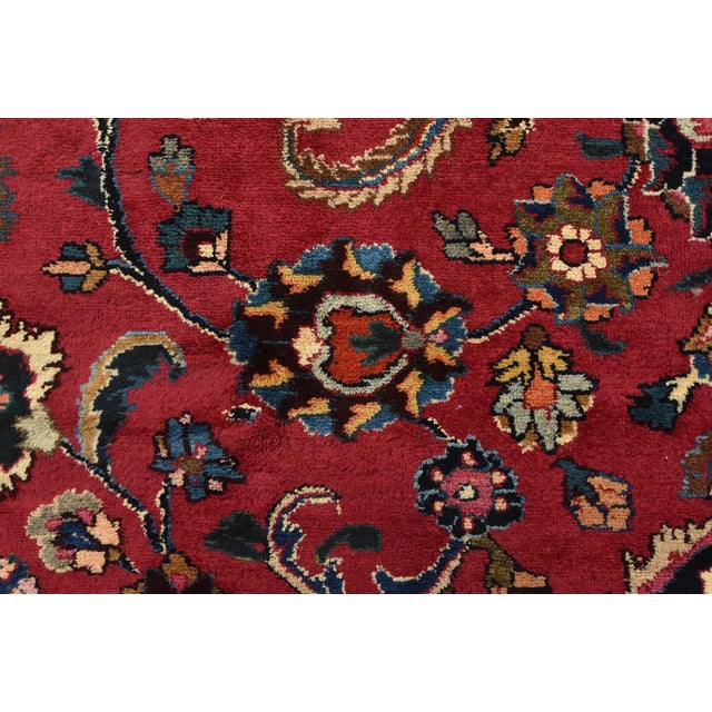 Mashad Rug 9’8” X 12’3” Red Wool Vintage Traditional Hand-Knotted Carpet For Sale - Image 11 of 15