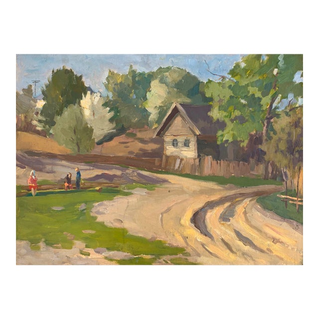 Vintage Ukrainian Impressionist Oil Painting, Rural Landscape, 1970s 49-67 For Sale