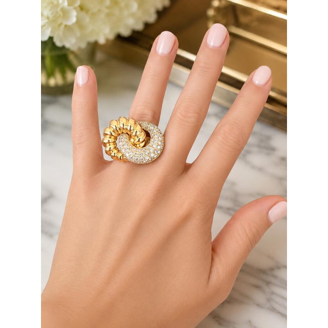 1970s Italian 18k Gold Diamond Swirl Cocktail Ring, 2.75 Carats, Size 7.5 For Sale - Image 16 of 16