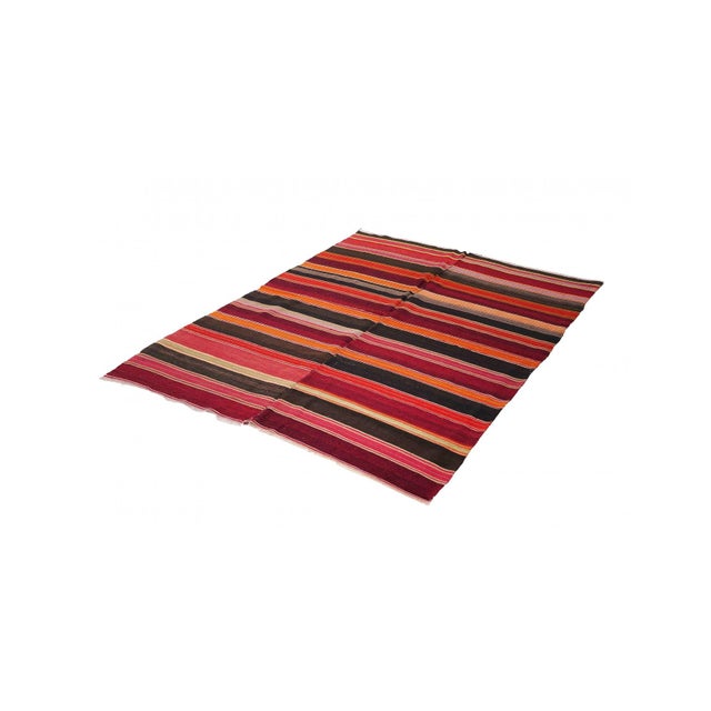 Mid-Century Modern Vintage Striped Turkish Kilim Rug - 5`0" X 6`1" For Sale - Image 3 of 6