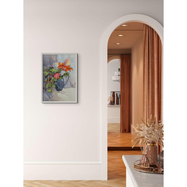 Realism "Bouquet With Currant Sprigs" Original Impressionist Flower Still Life Watercolor on Paper Painting Art by Anna Novick, Framed For Sale - Image 3 of 6