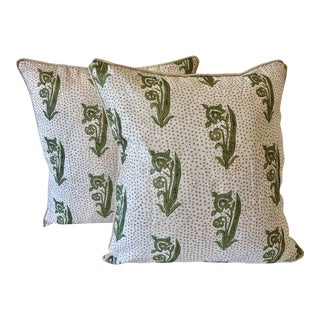 Pair of Lisa Fine Kalindi Reverse Pillow Covers in Sage Colorway For Sale