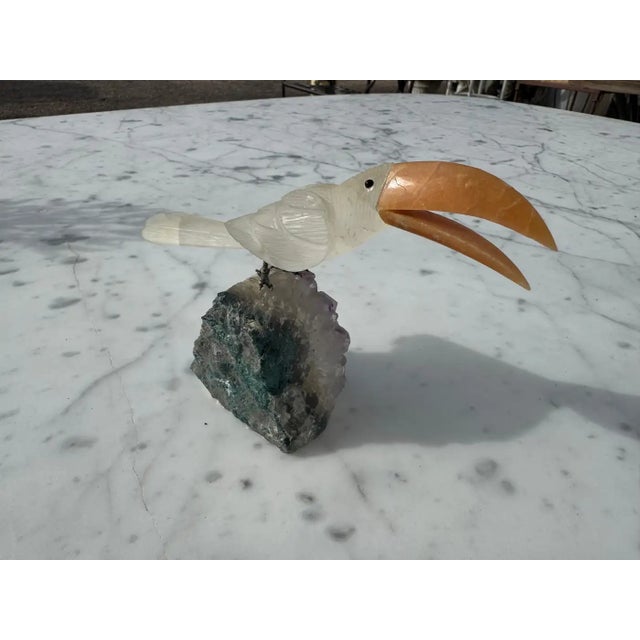 Late 20th Century Late 20th Century Quartz Stone Toucan Parrot Perched on Amethyst Geode For Sale - Image 5 of 8