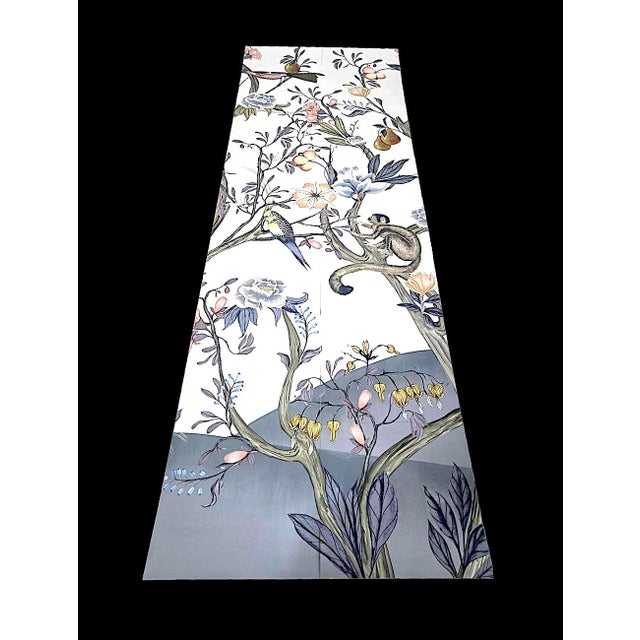 Chinoiserie/Botanical Anthropologie Chloe Wallpaper Mural, Birds and Monkeys, 7 Panels For Sale In Miami - Image 6 of 15