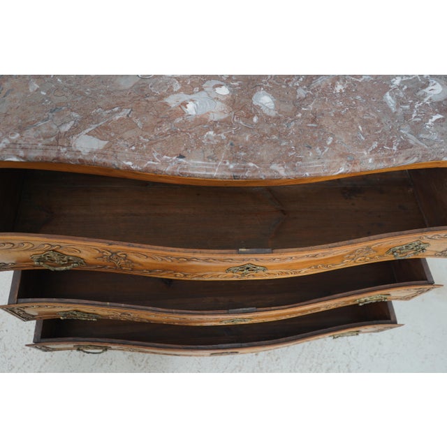 Antique 19th C. French Louis XV Marble Top Commode Chest For Sale - Image 4 of 12