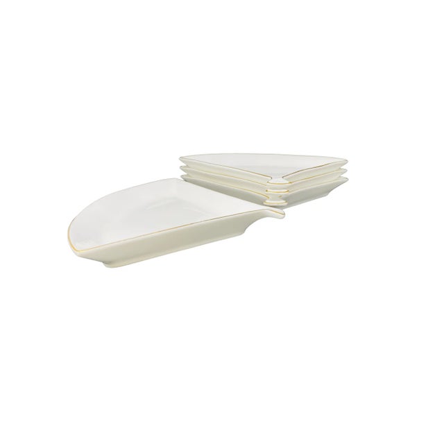 Vintage Uchiwa Fan Shaped Porcelain Plates With Gold Edge a Set of 4 For Sale - Image 4 of 12