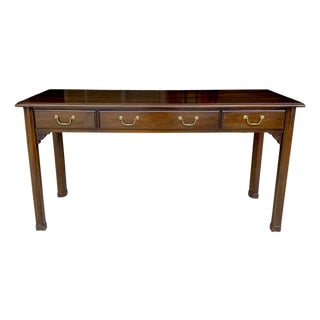 Vintage Harden Solid Mahogany Chippendale Console Table | Traditional Georgian Hall Table With Brass Bail Pulls & Dovetail Drawers For Sale