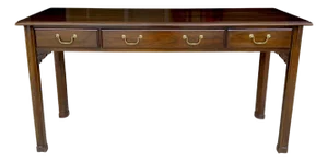 Vintage Harden Solid Mahogany Chippendale Console Table | Traditional Georgian Hall Table With Brass Bail Pulls & Dovetail Drawers