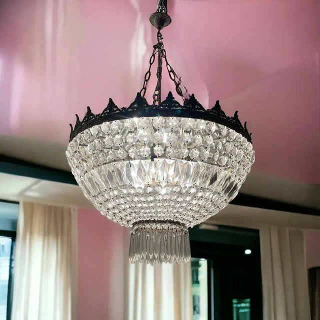 Large Crystal Chandelier, 1950s For Sale - Image 3 of 12