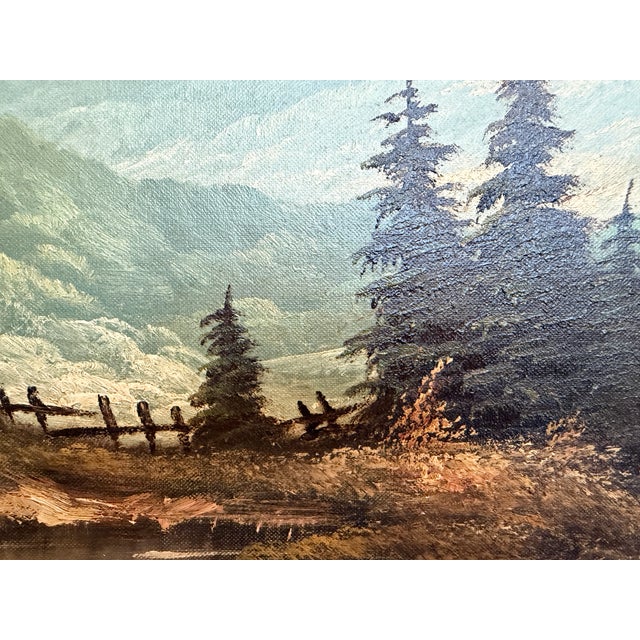 Mid 20th Century Large VTG Alpine Mountain Landscape Oil Painting European Cabin Framed Signed For Sale - Image 5 of 15