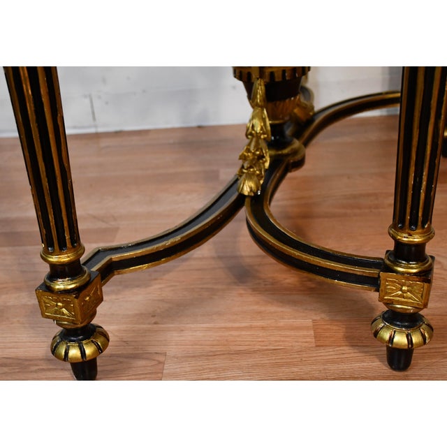 1880s Antique French Louis XVI Gold Gilt and Ebonized Carved Wood & Marble Top Console Table For Sale - Image 13 of 18